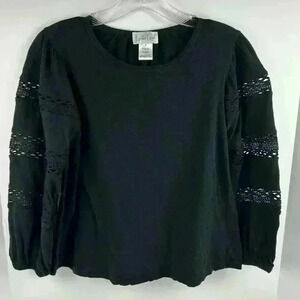 Linda Leal Women's Black Peasant Blouse‎ Long Sleeve Size S